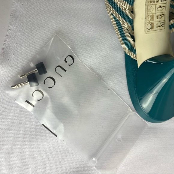 Gucci Teal Blue Fabric and Leather Mirabelle Slide Sandals Shoes Spring Size 36 - Picture 12 of 13